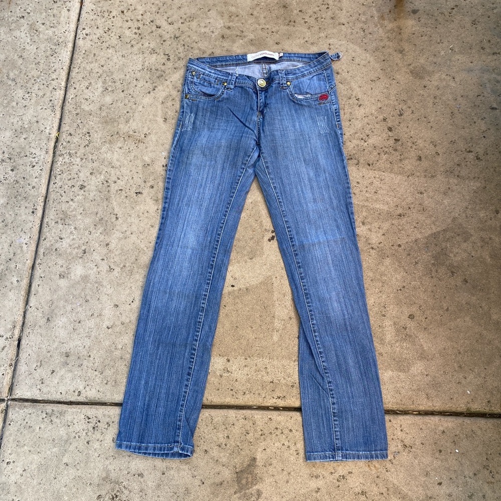 Ecko unltd Jeans 90s Denim USA Vintage Pants Trousers, Navy Blue,women’s 7/8”